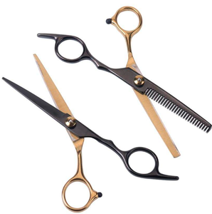 กรรไกรตัดผมสแตนเลสสตีลคุณภาพสูงกรรไกรตัดผมมืออาชีพปรับแต่งโลโก้ได้ตามต้องการสีดำทอง - Product Image 2