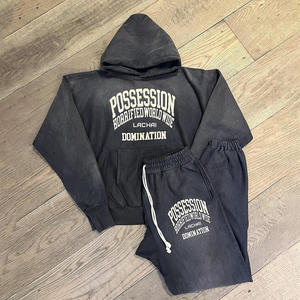 2024 Custom Men Unisex Winter Tracksuit Casual Oversized Jogger Set Silk Screen Printed <b>Hoodie</b> Sweatpants 100% Cotton <b>Fleece</b> - Product Image 3