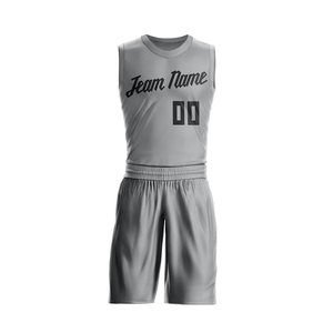 Gray Color Basketball Uniform Set <b>Screen</b> Printed Logo Sleeveless Breathable Basketball Uniform Kit For Club Team - Product Image 1