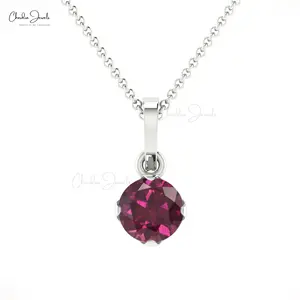 Factory Outlet Wholesale Price 14k Solid Gold Round Cut Rhodolite Garnet Gemstone Solitaire Pendant Necklace Fine Jewelry Women