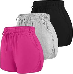 Pantalones cortos deportivos transpirables de cintura alta para mujer, decoración de logotipo personalizado con técnicas lavadas para correr al aire libre y Yoga - Product Image 1