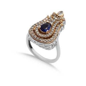 Joyería turca otomana estilo auténtico tulipán diseño anillo zafiro CZ piedra plata hecho a mano al por mayor - Product Image 1