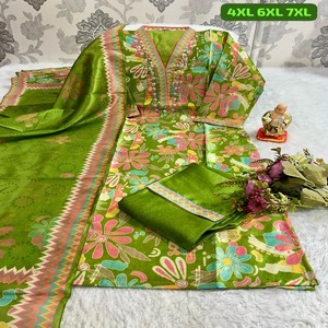 Designer Premium Quality Exclusive Latest Ethnic Jarna Silk Printed And Hand Work Kurti Pant Dupatta - Product Image 1