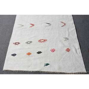 Tapis moderne en laine blanche 3.7x10.9 pieds, tissage plat turc, support en latex pour décor de salon ou utilisation au lit - Product Image 4