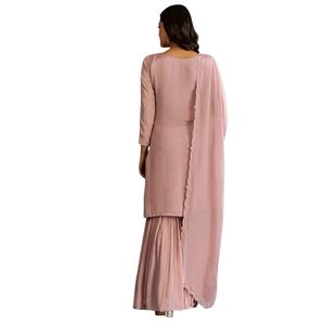 ชุดเกระตะผ้าชิออนสีชมพูลายดอกกุหลาบมีฝุ่นพร้อมผ้าคัตดานาปักลายสำหรับงานเลี้ยงเจ้าสาวการต้อนรับเทศกาลและโอกาสทางวัฒนธรรม - Product Image 5