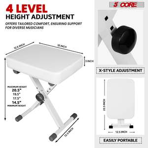 5 Core Keyboard Stand Piano Bench Combo Adjustable Key Board Stands 3 <b>Padded</b> Musician <b>Chair</b> Set - Product Image 3