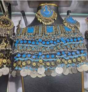 Ethnic Pashtun Afghan Jewelry Set Rare design with <b>glass</b> stones and Dangle <b>chains</b> stainless steel for party Islam Religious - Product Image 4