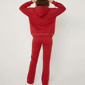 Conjunto Deportivo de Invierno al por Mayor, Encaje Sólido, 100% Algodón, Hombros Caídos, Sudadera con Capucha y Pantalones Acampanados para Mujer, Personalizable - Product Image 2