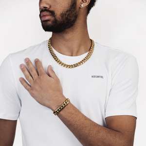 สร้อยข้อมือคิวบาลิงค์ขนาด 12 มม. ชุบทอง 14K รูปทรงเรขาคณิต ทันสมัย ของขวัญทางศาสนา ประดับเพชรและมุก ทำจากทองแดง สแตนเลส และทองเหลือง - Product Image 5