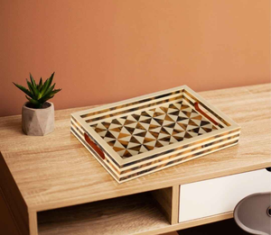Handmade <b>Decorative</b> Serving Tray Resin and Bone Inlay Tray for Hotels and Restaurant Supplies With Best Quality Servings Tray - Product Image 2
