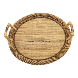 Newly Arrival Best Quality Rattan Made Round Shape <b>Food</b> Items Serving Luxury <b>Tray</b> With Handles From India In Impressive Price - Product Image 2
