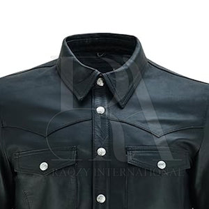 Meilleure vente en stock Chemise en cuir pour hommes Chemise en cuir respirante de haute qualité pour hommes quantité minimale de commande bas - Product Image 3