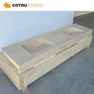 <span class=keywords><strong>Lavabo</strong></span> Doppio in Travertino Personalizzato, Top in Marmo Beige con Venature Artigianali, Lavandino in Pietra Naturale per Bagno e Toilette - Product Image 6