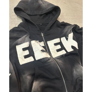 ชุดกีฬามีซิปไหล่มีฮู้ดกางเกงผ้าเฟรนช์เทอร์รี่มีผ้าปักลาย - Product Image 3