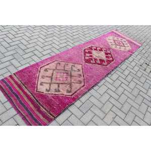 Tapis turc vintage, tapis Herki 2,8x11 pieds, tapis de couloir rose uni - Product Image 2
