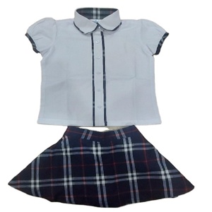 Ropa para niños 2023 Nuevo uniforme escolar para niñas Camisa blanca con cuadros Conjunto de falda y lazo para preescolar - Product Image 1