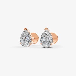Elegantes pendientes solitarios de diamantes cultivados en laboratorio con corte de pera de 0.98 quilates, clásicos, con color EF-VVS2, en oro macizo de 14 quilates, regalo romántico para ella. - Product Image 2