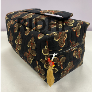 Bolsa de Viaje Multiusos Reutilizable de Algodón Acolchado Estilo Vintage con Estampado Block Print Midnight Meadow, Ecológica y Grande, para Cosméticos - Product Image 1