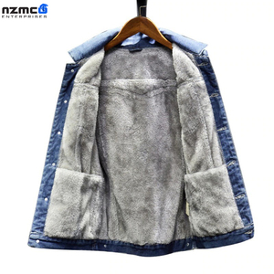 2022 chaqueta vaquera de invierno informal para hombre, abrigo cálido grueso de algodón azul claro con longitud larga de gran tamaño - Product Image 4