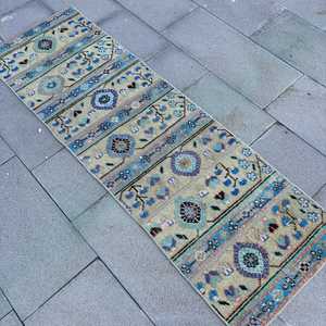 Alfombra Turca Vintage de 1.8x5.6 pies, Alfombra Azul Sólida - Product Image 2
