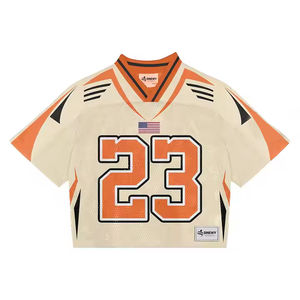 Streetwear personnalisé à impression intégrale Maillot de football américain rétro en maille de transfert de chaleur de haute qualité Coupe courte de grande taille à manches courtes - Product Image 1