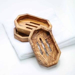 ArtisRaw <b>Set</b> 3 Eco-Friendly Portable Self Drain <b>Waterproof</b> Soap Dishes Handmade Tunisian Olive Wood Mediterranean Bathroom - Product Image 1