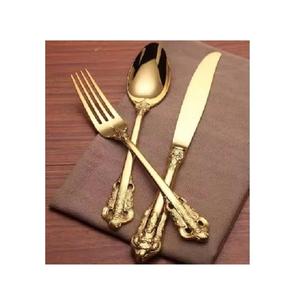 Juego de cubiertos de acero con diseño grabado dorado, juego de cubiertos reales, juego de cubiertos dorados para bodas, cucharas, tenedores, cuchillos, acero inoxidable - Product Image 1