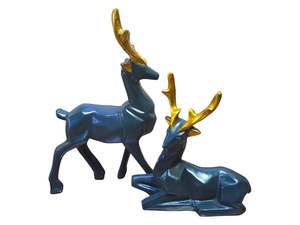 Sculpture de renne assise et debout renne miniature décorative en métal avec corne d'or Figurine décor maison article de noël - Product Image 4