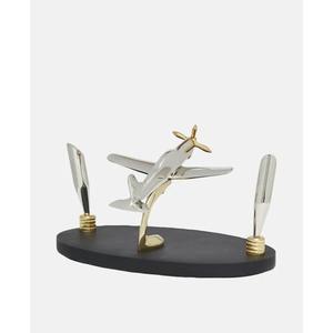 Fournitures de bureau, hélice dorée et support, modèle d'avion de haute qualité avec support pour stylo, base en bois de forme ovale, décoration de table - Product Image 2