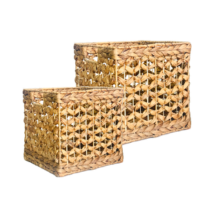 Panier en jacinthe d'eau à motif de fleurs naturelles avec cadre en fer robuste Panier en fibre naturelle pour une organisation élégante de la maison - Product Image 1