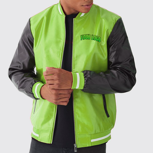 Veste bomber universitaire en cuir véritable avec manches en laine de haute qualité personnalisée, respirante, fermeture éclair, broderie sur le devant - Product Image 4