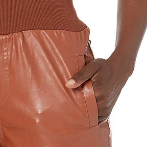 Pantalones de cuero personalizados para mujer de la mejor calidad, ropa de moda deportiva frontal plana de cintura media para invierno a precio normal al por mayor - Product Image 5