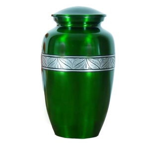 Urnas de cremación grabadas en aluminio para cenizas Urnas funerarias decorativas para adultos para cenizas humanas Entierro femenino y masculino verde - Product Image 1