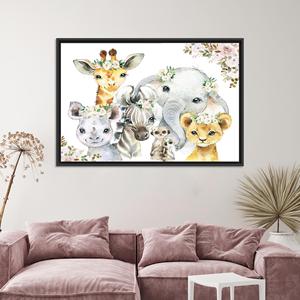 Lienzo Impreso: Arte de Animales de Safari en Acuarela para Decoración de Habitación Infantil, Lienzo con Marco NEGRO - Product Image 1