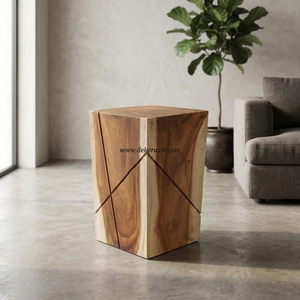 Tabouret en bois de suar artisanal, tabouret en bois naturel solide, chaise ottomane pour le salon, décoration de la maison - Product Image 5