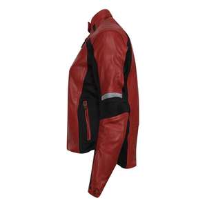 Veste de moto en cuir de vachette véritable pour homme Protections blindées CE Veste de moto de course rouge/noir pour homme - Product Image 3