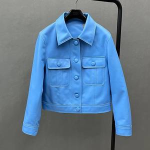 เสื้อโค้ทหนังแกะแท้ของผู้หญิงแจ็คเก็ตเข้ารูปโอเวอร์ไซส์สไตล์วินเทจแฟชั่นสำหรับฤดูใบไม้ผลิฤดูหนาว - Product Image 1