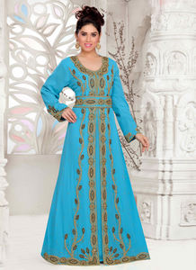 Turquesa bordada Georgette Kaftans ODM Supply Hijab transpirable y a prueba de Sol para la moda Islámica - Product Image 2