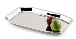 Plateau de service rectangulaire en acier inoxydable avec poignées latérales intégrées (finition chromée miroir, écologique et durable) - Product Image 3