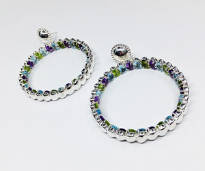 Diseñador 925 plata esterlina Multi Color piedra preciosa clásico elegante moda estilo Vintage señoras pendientes de aro - Product Image 3