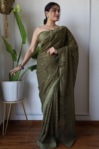 คอลเลกชันผ้าส่าหรีปักลายสวยงามสำหรับผู้หญิง ทำจากผ้าจอร์เจตต์เทียม เหมาะสำหรับงานแต่งงาน ดีไซน์ทันสมัยแบบสองด้าน ใส่ได้ทุกฤดูกาล - Product Image 3
