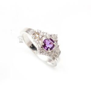 แหวนพลอยอเมทิสต์ธรรมชาติสไตล์วินเทจทำมือ925แข็งดีไซเนอร์เงินกึ่งสังเคราะห์แหวนเครื่องประดับชั้นดี - Product Image 1