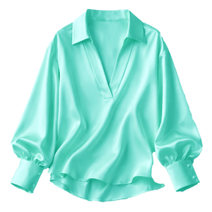 Blusa de Satén de Seda para Mujer, Holgada, con Botones, Color Sólido, Elegante, Informal, para Oficina, Manga Larga, Antiarrugas, Transpirable, Teñido Liso, OEM - Product Image 6