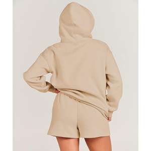 Conjunto de dos piezas con capucha y pantalones cortos para mujer, ropa de descanso de algodón cómoda para gimnasio en casa y ropa de calle - Product Image 6