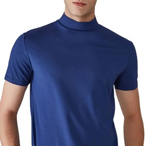T-shirt d'été décontracté à manches courtes pour hommes Col roulé Coupe régulière Couleur solide Élastique Pull fin Respirant 100% Coton - Product Image 4