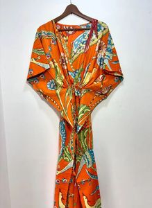Hermoso Algodón puro Kaftan pájaro estampado Floral hasta el suelo algodón indio verano vacaciones vestido bohemio playa desgaste lavable - Product Image 6