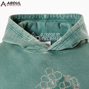 เสื้อฮู้ดผู้ชายสไตล์สตรีทแวร์ ลวดลายย้อมสีแบบ Acid Wash ประดับคริสตัล พร้อมดีไซน์ฟอกสีแบบวินเทจ - Product Image 5