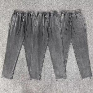 Pantalones de chándal de lana gruesa con bolsillos con cremallera de invierno para hombre, pantalones cálidos de algodón negro y gris, pantalones térmicos lavados con ácido para hombre - Product Image 1