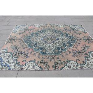 Alfombra Grande Vintage de 5.9x7.9 pies (180x242 cm), Alfombra Persa de Lana Azul Turca - Product Image 4