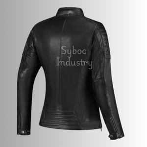 Chaqueta de moto de cuero rosa para mujer, chaqueta de moto de cuero genuino estilo carreras perforada para motociclistas - Product Image 6